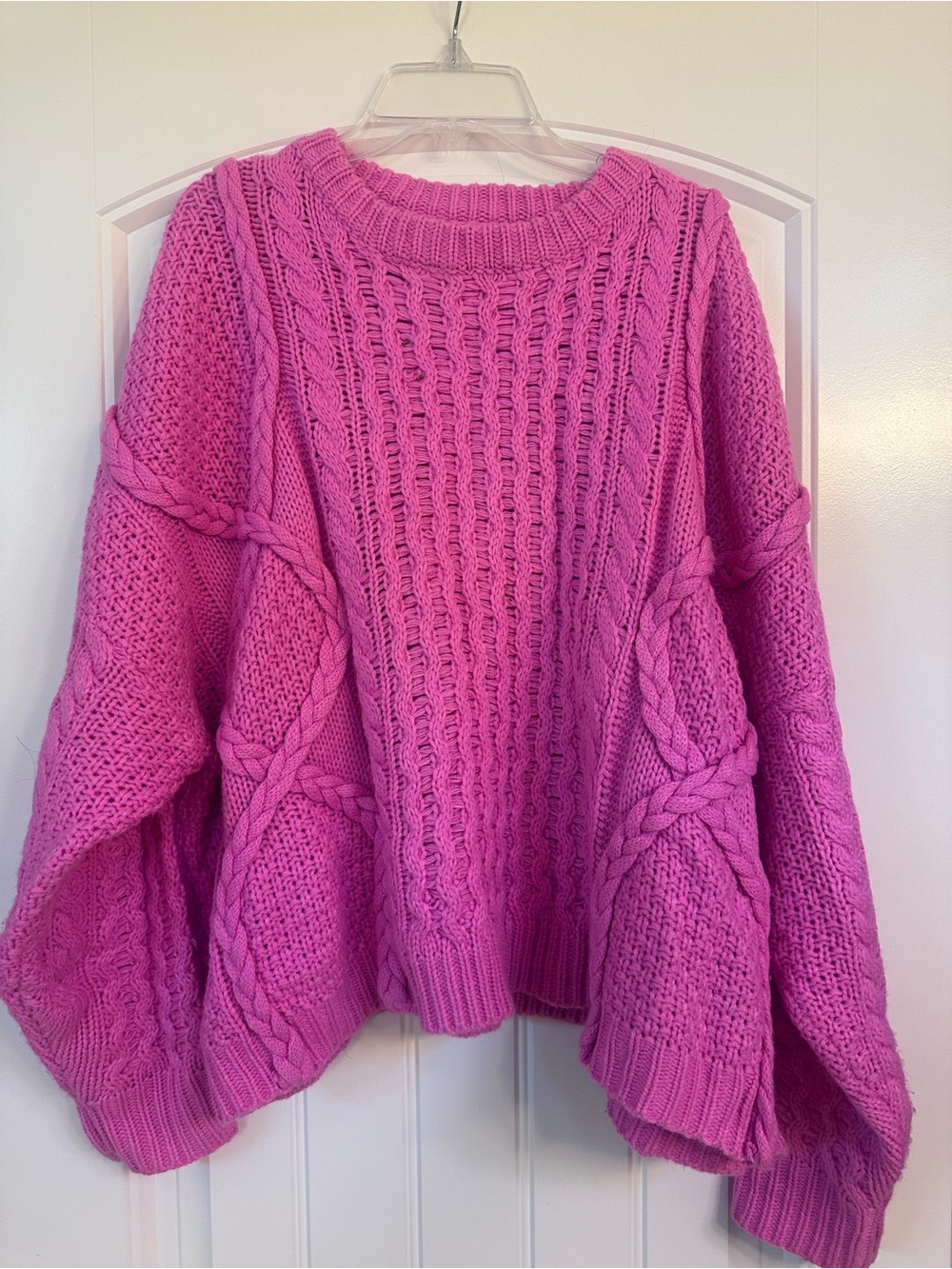 Altar'd State Hot Pink Cable-Knit Crewneck Sweater